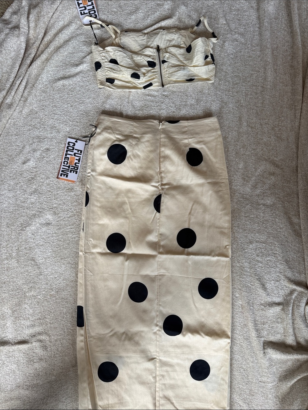 Cream Polka Dot Crop Top and Midi Skirt - Picture 2 of 3